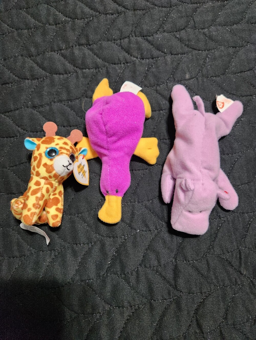 Ty Plush Trio - Pink Platypus, Purple Hippo, Yellow-Orange Giraffe